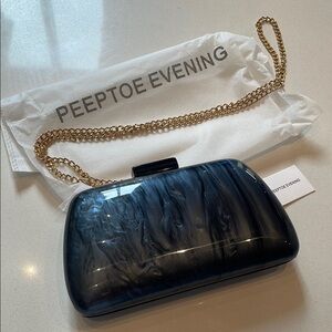 🆕 PeepToe Evening Black Clutch with Gold Chain, Magnetic Closure